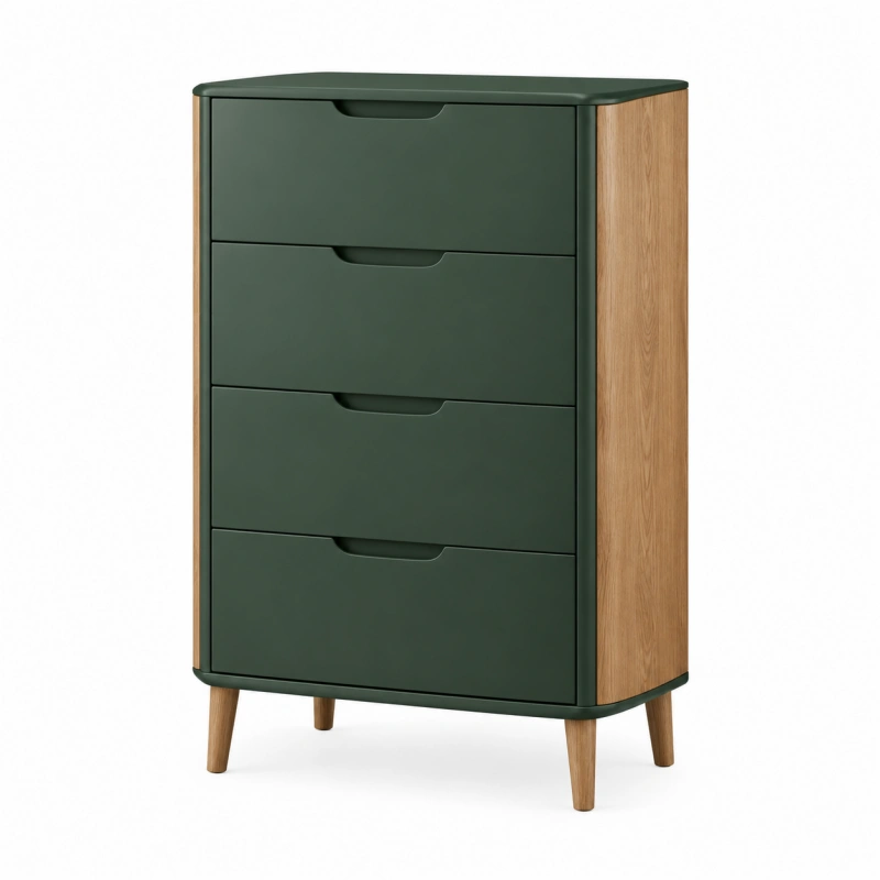 Cassettiera 80 x 40 x 120 cm in legno verde scuro con 4 cassetti stile nordico