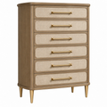 Cassettiera 80 x 45 x 120 cm in legno marrone con 6 cassetti e pannelli effetto tessuto