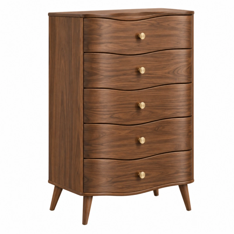 Cassettiera 80 x 45 x 120 cm in legno marrone con 5 cassetti stile moderno