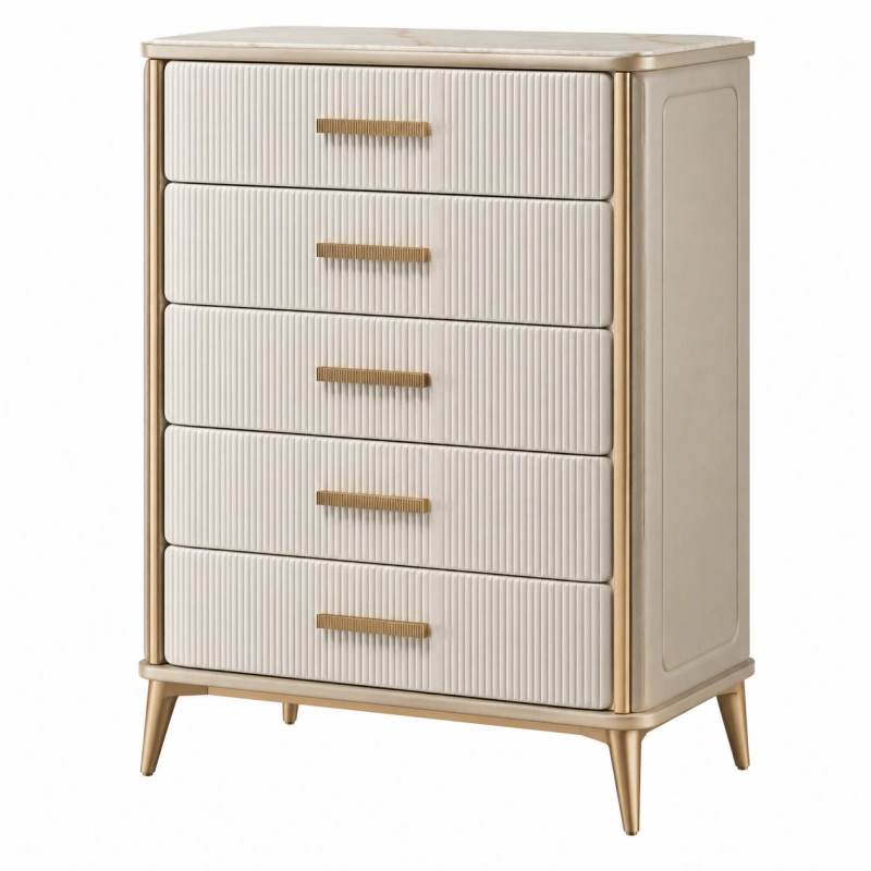 Cassettiera 80 x 42 x 120 cm in legno beige con 5 cassetti stile moderno