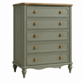 Cassettiera 90 x 45 x 120 cm in legno verde salvia con cinque cassetti stile classico