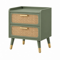 Comodino 50 x 40 x 60 cm verde salvia in legno e rattan - due cassetti stile retrò