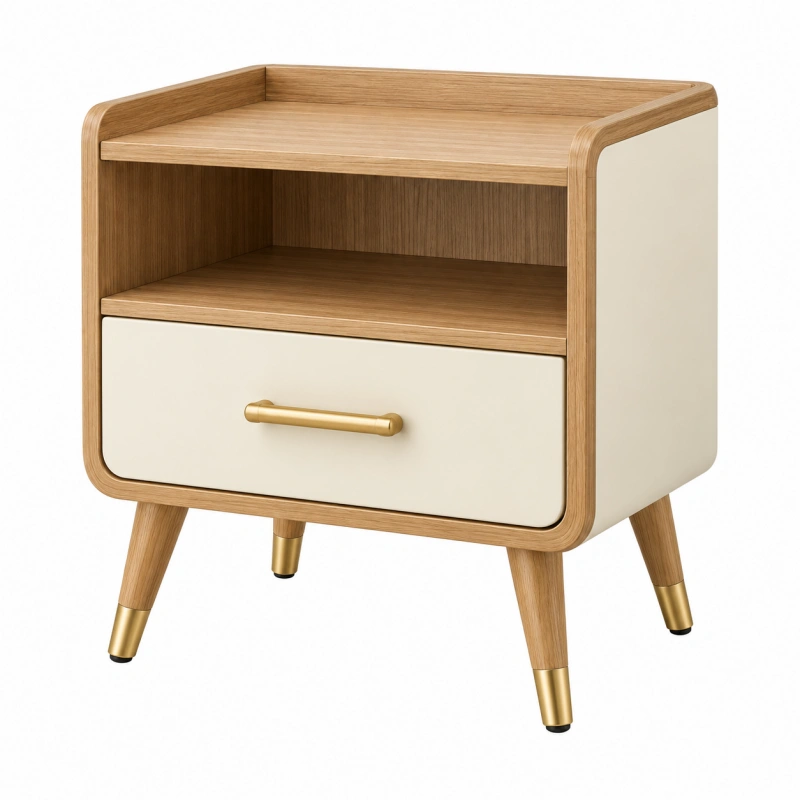 Comodino 50 x 40 x 60 cm in legno naturale e beige con cassetto stile moderno
