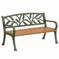 Panchina da giardino 122 x 63 x 85 cm in metallo e legno verde/marrone con schienale a foglie