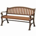 Panchina da giardino 150 cm in metallo marrone con listelli effetto legno e braccioli