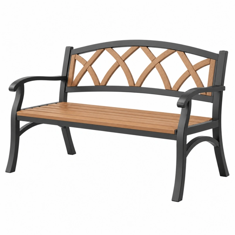 Panca da giardino 122 x 61 x 89 cm in metallo e legno nero/marrone stile classico