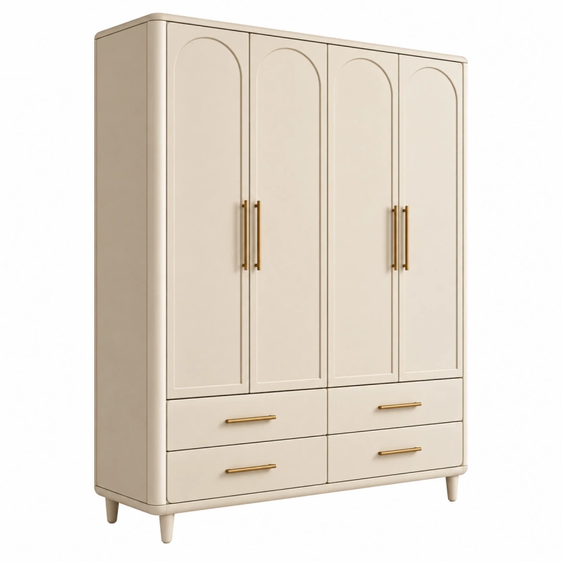 Armadio guardaroba 160 x 55 x 200 cm in legno ingegnerizzato beige con 4 ante e 4 cassetti stile moderno