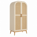 Armadio guardaroba 90 x 45 x 180 cm in legno beige con ante in rattan stile naturale