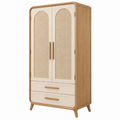 Armadio guardaroba 90 x 50 x 180 cm in legno naturale e beige con ante intrecciate e cassetti