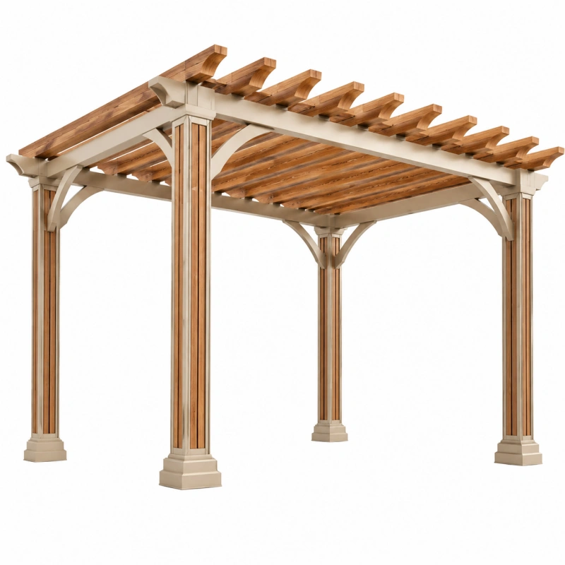 Pergola da giardino 300 x 300 x 240 cm in legno bianco e naturale con copertura a doghe