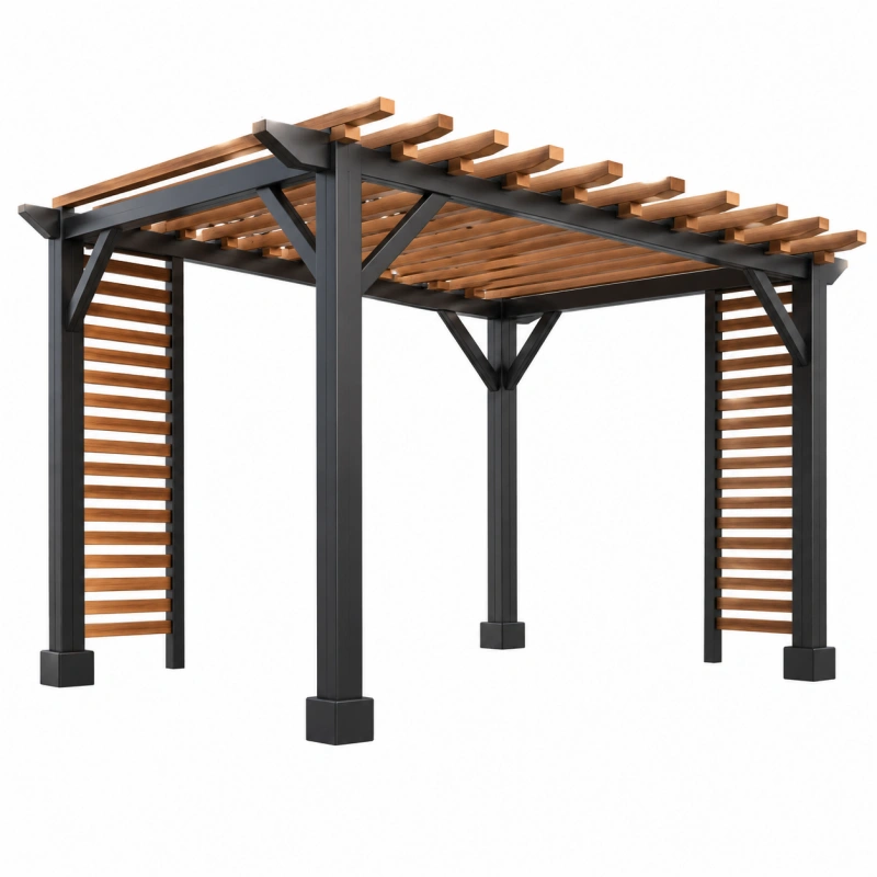 Pergola da giardino 300 x 300 x 240 cm in metallo e legno marrone nero - struttura a lamelle