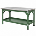 Banco da lavoro 120 x 60 x 85 cm in acciaio verde con piano in acciaio inox e ripiano inferiore
