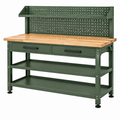 Banco da lavoro 120 x 60 x 150 cm in acciaio verde con piano in legno - officina con cassetti e pannello portautensili