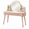 Toeletta 100 x 45 x 140 cm in legno rosa e bianco con specchio e cassetti