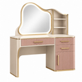 Toeletta 120 x 45 x 150 cm con specchio e cassetti in legno composito rosa crema oro
