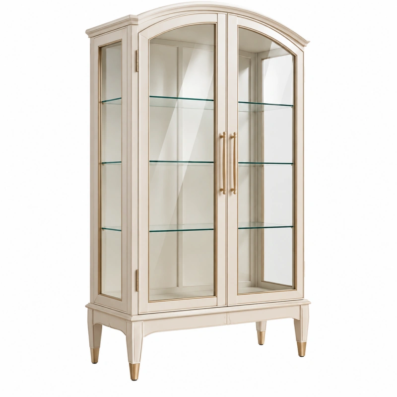 Vetrina 100 x 45 x 190 cm in legno bianco e vetro con 2 ante stile classico
