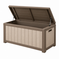 Cassapanca contenitore da esterno 132 x 72 x 74 cm in resina tortora e beige con coperchio sollevabile