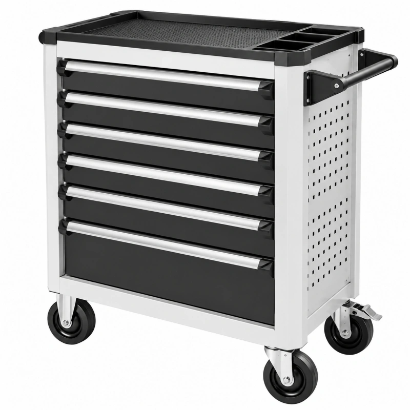 Carrello portautensili 77 x 46 x 97 cm in acciaio nero e argento con 7 cassetti