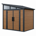 Casetta da giardino 200 x 120 x 180 cm in materiale sintetico marrone e nero con tetto inclinato