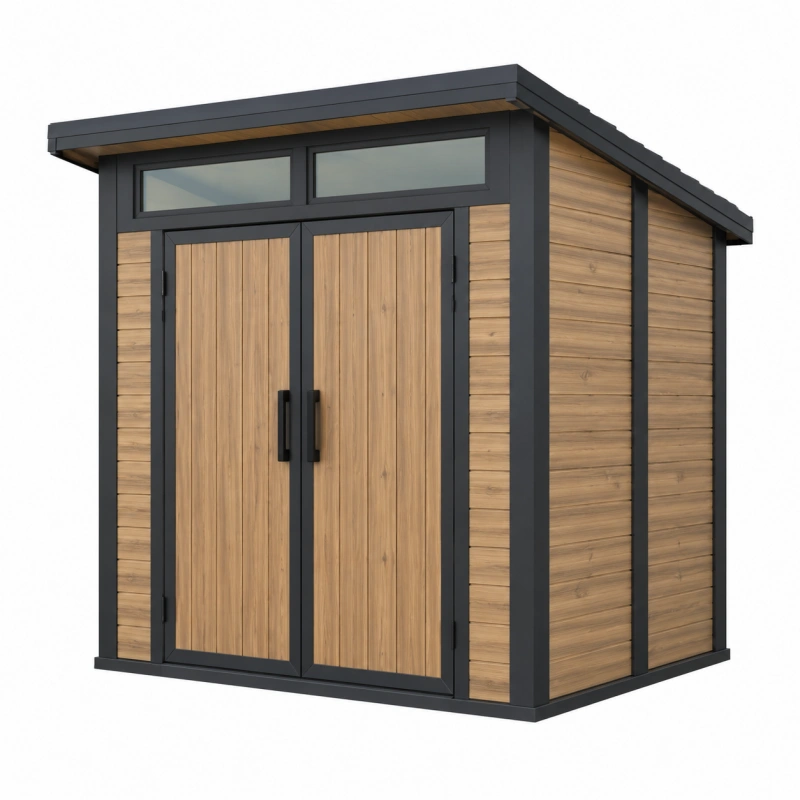 Casetta da giardino 180 x 120 x 200 cm in legno e metallo marrone e antracite con doppia porta
