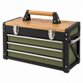 Cassettiera portautensili 60 x 30 x 35 cm in acciaio verde e nero con piano in legno e 3 cassetti